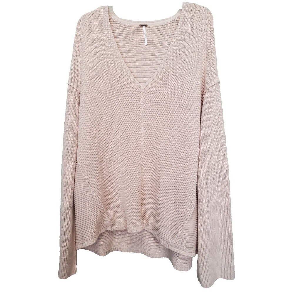 Free People La Brea Oversized Ribbed Drop Shoulder V-Neck Sweater Tunic Size L